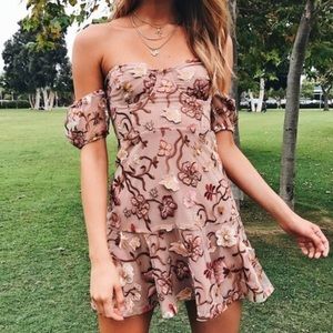 For Love & Lemons botanical off-shoulder dress